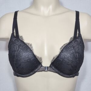 34C Victoria's Secret Push Up Front Close UW Bra with Eyelash Lace Black